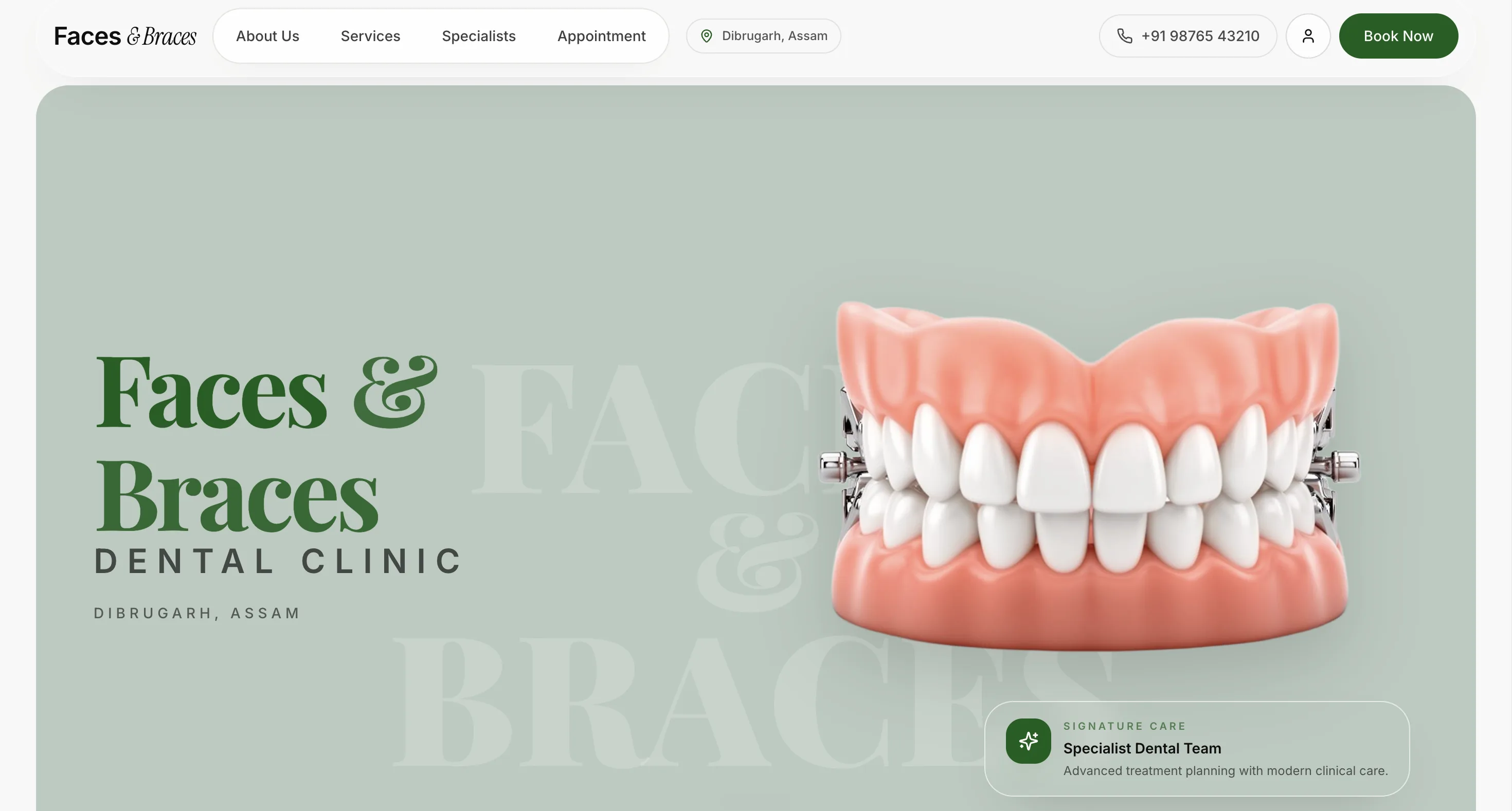 Clinic website for Faces & Braces Dental Clinic.